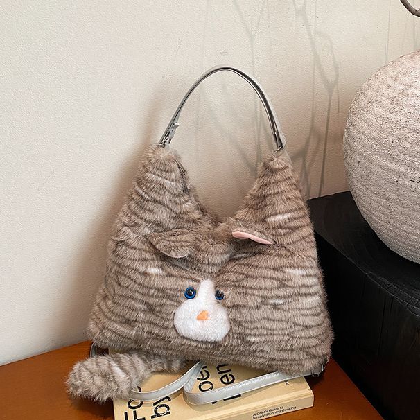 Women's Bags Plush Cute Cat Underarm Bag Women New Winter Backpack Large Capacity Commuter Tote Bag_viptrois.com
