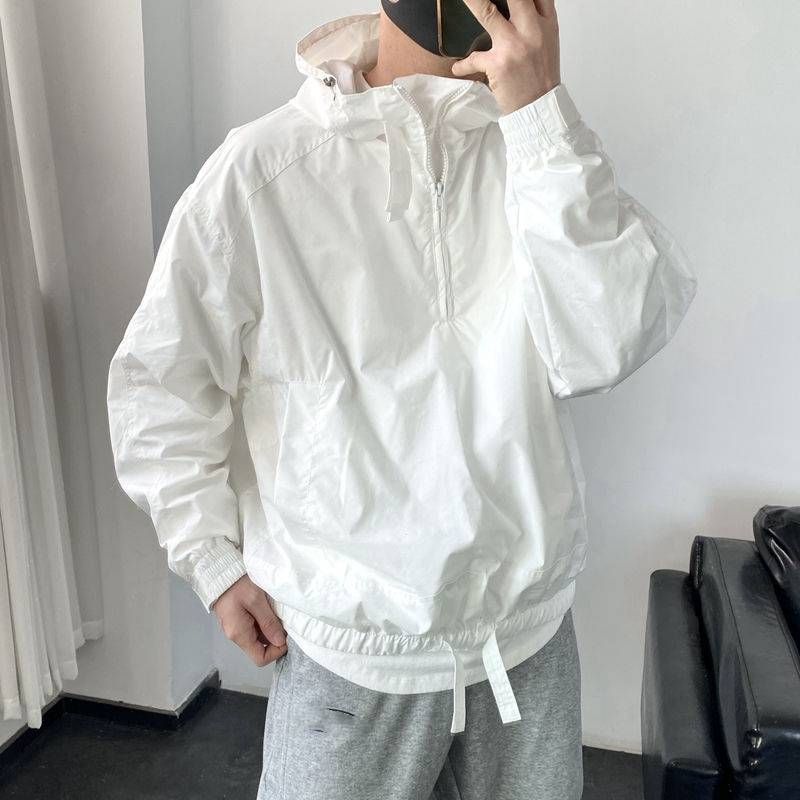 Hooded Down Jacket For Men, Semi-zipper Jacket For Autumn And Winter, Trendy Brand Casual And Cool Sun-protective Top For Men_viptrois.com