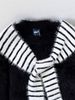 Korean-Style Stripe Cape Sweater – Faux Mink Fur Unisex Pullover (Oversized Fit, M-XXL, Black/White)_viptrois.com