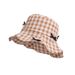 Summer Plaid Sun Hat For Women Fashionable And Versatile Small Fresh Fisherman Hat High End Large Brim Sun Protection Empty Top Hat_viptrois.com