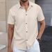 Men's Spring Solid Jacquard Short-Sleeve Shirt Classic Button-Up Open-Front Casual Top (Cotton Blend,Breathable Fabric, Lightweight & Versatile)_viptrois.com