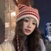 Little Devil Striped Ball Knitted Woolen For Women In Autumn Winter, Cute And Funny Cat Ears, Pullover Hat_viptrois.com
