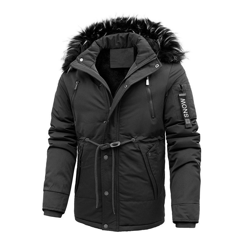 Winter Striped Hooded New Men's Jacket Solid Color Fleece Lined Thick Slim Fit Cotton Coat For Men_viptrois.com