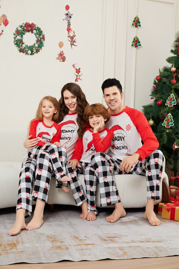Christmas Santa Claus letter plaid Christmas family dress printed homewear sleep_viptrois.com