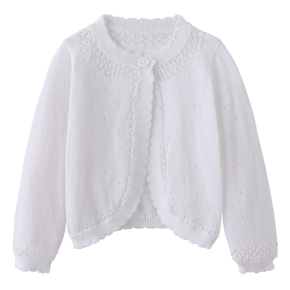 Girls' Knit Cardigan Summer Cover-Up Lace Shawl Outerwear Lightweight Breathable Soft Cotton Blend Long Sleeve Round Neck_viptrois.com