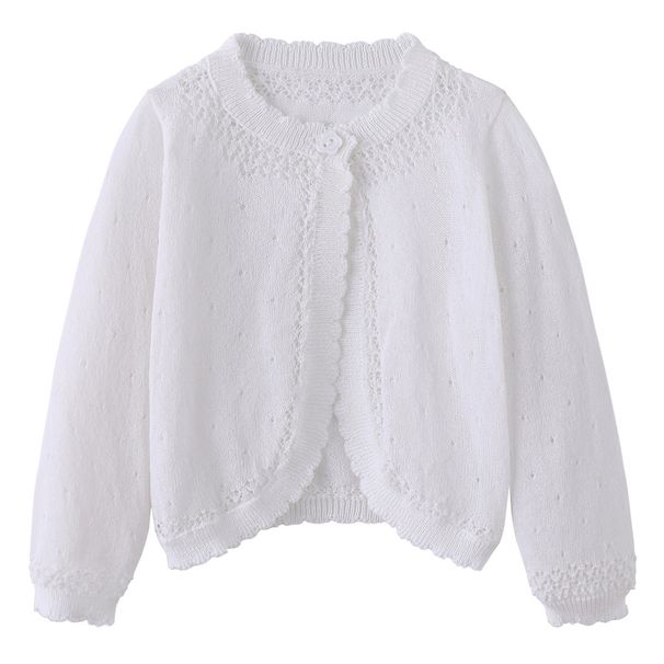 Girls' Knit Cardigan Summer Cover-Up Lace Shawl Outerwear Lightweight Breathable Soft Cotton Blend Long Sleeve Round Neck_viptrois.com