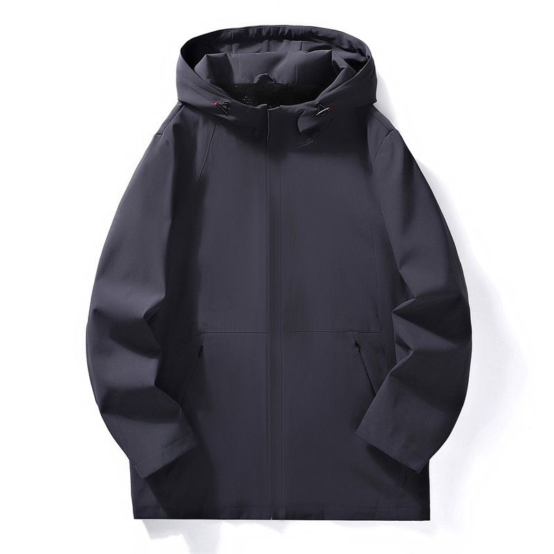 Men's Reversible Hooded Jacket – Lightweight Windproof Design, Breathable Polyester, Minimalist Streetwear (Beige/Black/Charcoal)_viptrois.com