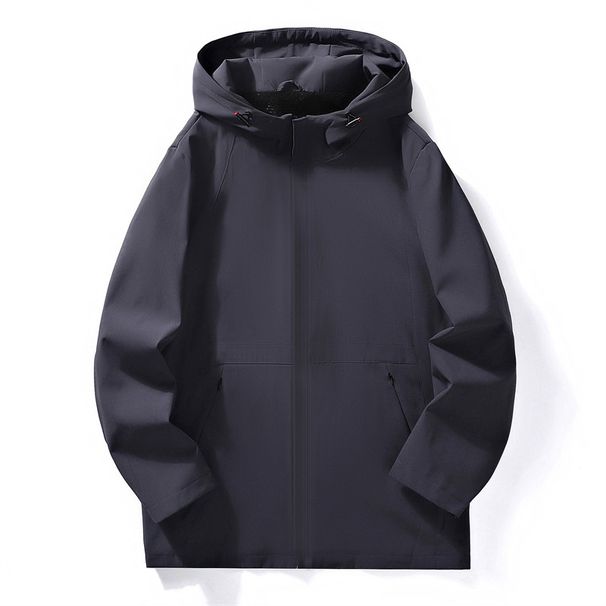 Men's Reversible Hooded Jacket – Lightweight Windproof Design, Breathable Polyester, Minimalist Streetwear (Beige/Black/Charcoal)_viptrois.com