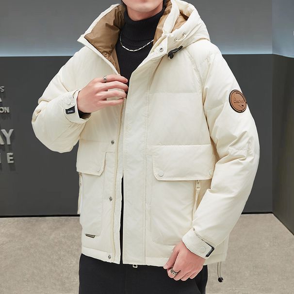 2025 New Jacket Men Autumn Winter White Duck Down Hooded Casual Versatile Trendy Solid Color Coat Warm Top_viptrois.com
