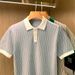Men's Clothing Light Luxury Polo Shirt Men's Summer Thin Ice Silk Men's High End Grid Pattern Contrast Color Short Sleeved T Shirt_viptrois.com
