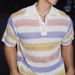 Men's Clothing Color Striped Hollow Short Sleeved Polo Shirt Men And Women Summer Beach Vacation T Shirt_viptrois.com