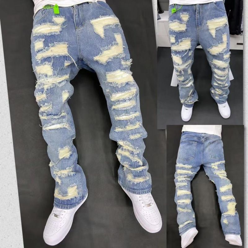 Men's Clothing High Street Style Design, Retro Heavy Duty Distressed Ripped Jeans, EAN Jeans With Distressed._viptrois.com