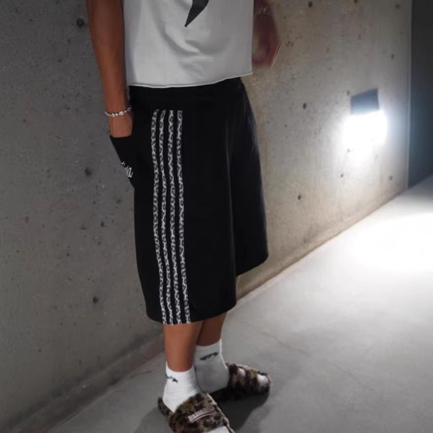 Men's Y2K Retro American Leopard Stripe High Street Punk Shorts Personalized Letter Print Vintage Bottoms_viptrois.com