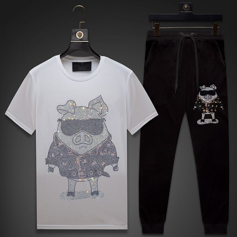 Men's Clothing drop shipping new men's suit hot diamond piglet net celebrity street bombing two piece suit short sleeve T shirt men's ice silk_viptrois.com