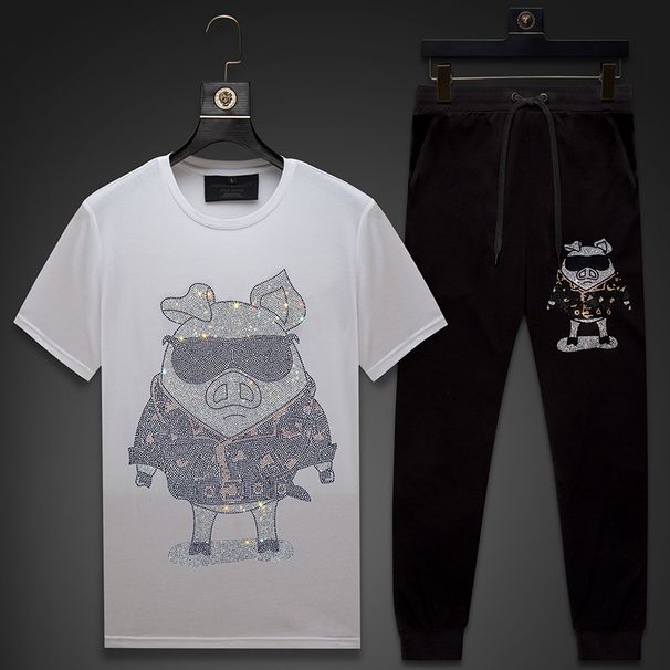 Men's Clothing drop shipping new men's suit hot diamond piglet net celebrity street bombing two piece suit short sleeve T shirt men's ice silk_viptrois.com