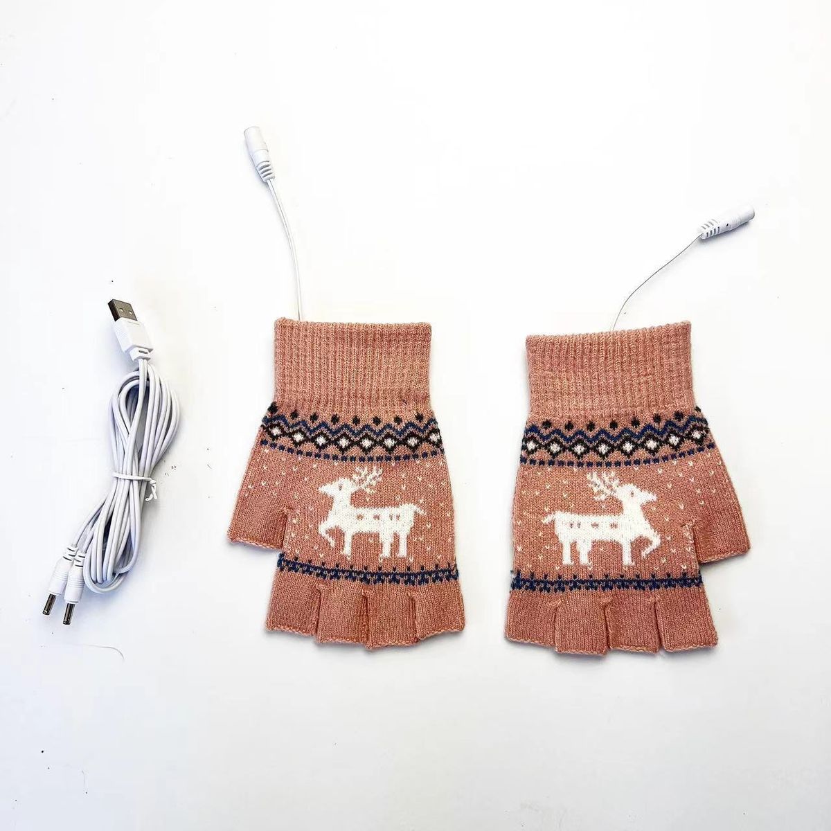 Heating Gloves USB electric half-finger gloves female winter autumn winter students riding wool cute sweet bare fingers_viptrois.com