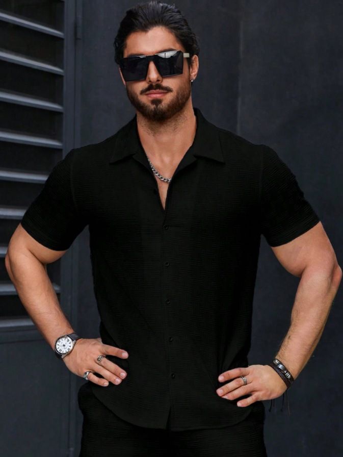 Men's Clothing Spring And Summer Short Sleeved Versatile Shirt Texture Casual Shirt_viptrois.com