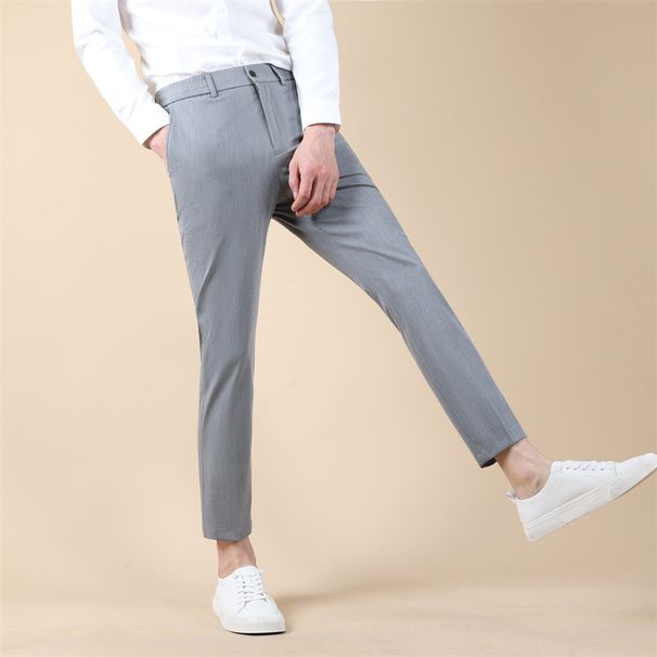 Men's Summer Slim Fit Dress Pants, Breathable & Wrinkle-Resistant, Straight Cut Casual Office Trousers (Black/Gray/Khaki)_viptrois.com
