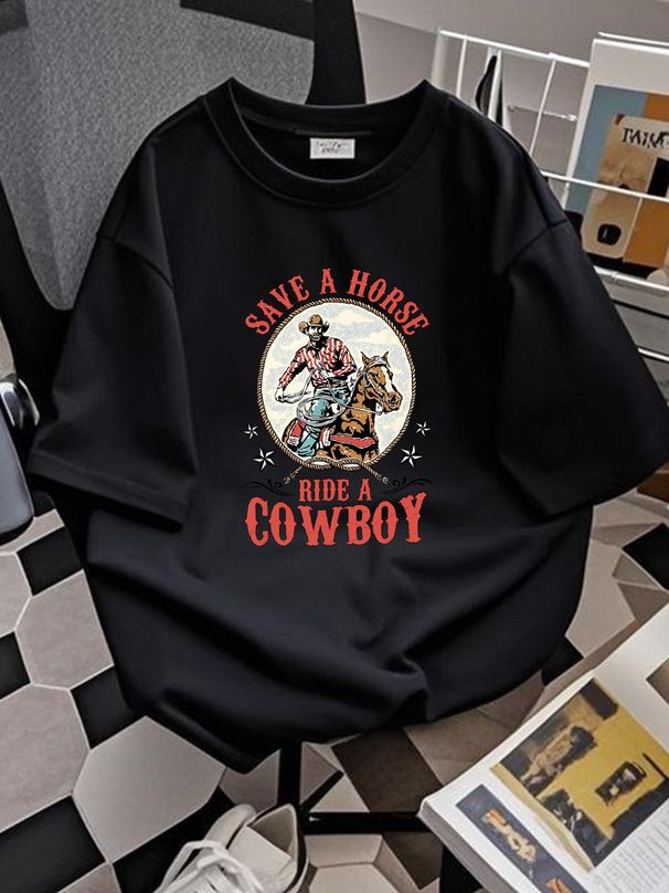 Save A Horse Ride Cow T Shirt Breathable Slightly Designer Clothes Fashion Soft Stretched Summer Casual Unisex Homme Comfortable Versatile_viptrois.com