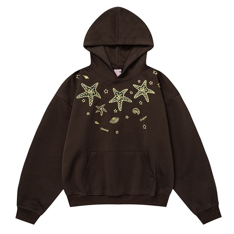 Starfish Print Pullover Hoodie ForMen And Women, New Autumn Loose Fit American Style Casual Sweatshirt_viptrois.com