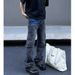 Men's Clothing New Straight Tube Micro Flared Workwear Jeans High Street Washed Gray Splicing Pants_viptrois.com