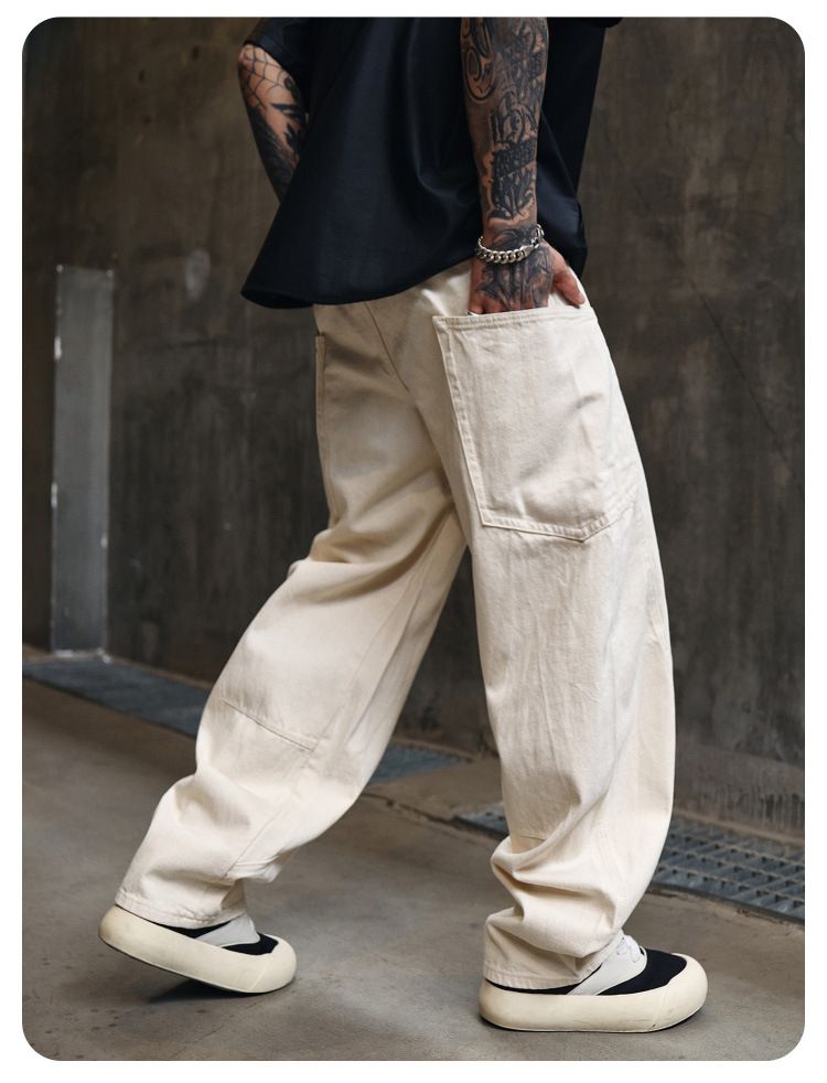 Men's Clothing New Trendy American Machete Jeans For Young Men, Simple And Fashionable, Loose Straight Washed Men's Casual Trousers_viptrois.com