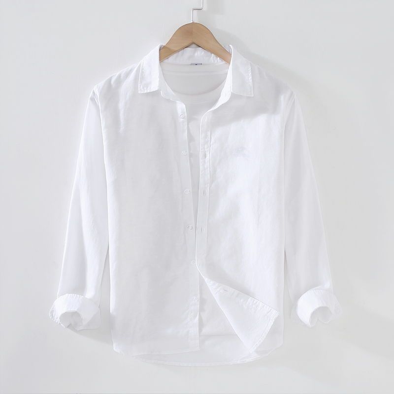 Men's Clothing Thin Shirt Long Sleeved Casual Loose Cotton And Linen Shirt Linen Fabric Top_viptrois.com