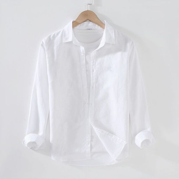 Men's Clothing Thin Shirt Long Sleeved Casual Loose Cotton And Linen Shirt Linen Fabric Top_viptrois.com