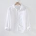 Men's Clothing Thin Shirt Long Sleeved Casual Loose Cotton And Linen Shirt Linen Fabric Top_viptrois.com