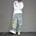 Men's Clothing Vibe High Street Personality Graffiti Loose Ripped Beggar Jeans Men's Niche Cool Wide Leg Trousers_viptrois.com