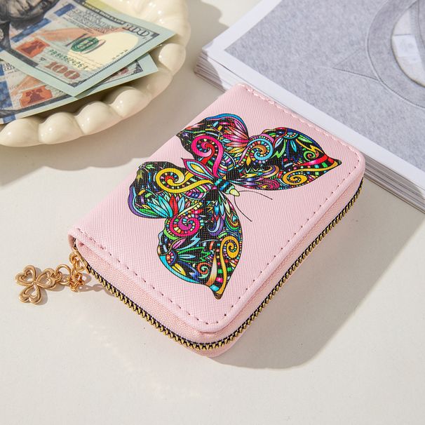 Hot Selling Women's Mini Wallet With Butterfly Embossed PU Material Flower Zipper Card Holder Mobile Phone Bag_viptrois.com