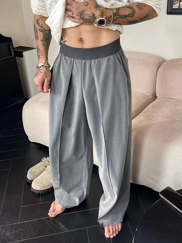Men's Loose Casual Wide Leg Pants Solid Color Suit Pants High Street Man Streetwear Trousers Fashion Hip Hop Jogger Pant_viptrois.com