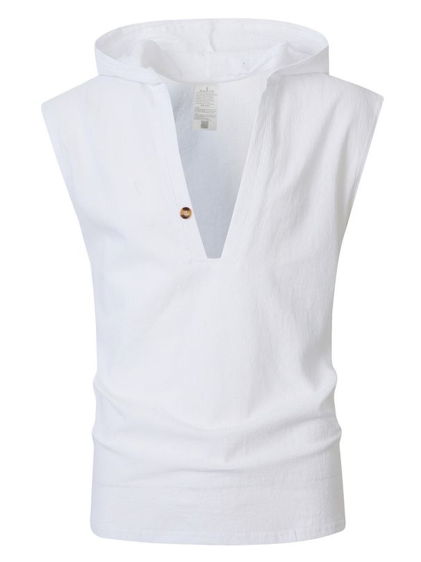 Men's Clothing Men's Sports Casual Linen Drawstring Hooded Sleeveless Vest Beach Top Summer_viptrois.com