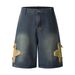 Men's Clothing Retro Denim Shorts With Star Patchwork Embroidery Loose Shorts_viptrois.com