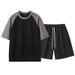 Men's Clothing Short-sleeved T-shirt men's summer loose casual suede round neck bottoming shirt trendy shorts suit men's clothing_viptrois.com