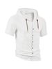 Men's Solid-color Cotton And Linen Cardigan, Trendy And Versatile, Loose And Lightweight, Casual Short-sleeved Men's Shirt, Hooded Jacket_viptrois.com