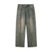 Men's Clothing Split Design Distressed Washed Jeans Autumn And Winter Loose Retro Slim Slightly Wide Trousers_viptrois.com