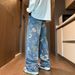 Men's Clothing Street Print Jeans For Men Autumn Trend Vibe Style Loose Versatile Design Mopping Wide Leg Pants_viptrois.com