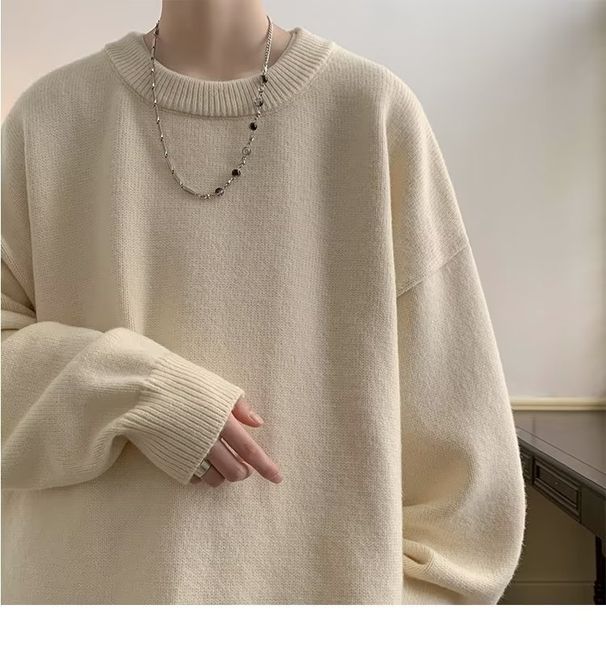 Sweater Men's Autumn And Winter Temperament Loose, Lazy, High-End, Fashionable, Teenage Inner Layer Bottom Knit Sweater_viptrois.com