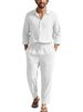 New Four-season Linen Collar Casual Loose Beach Sun Protection Long-sleeved Shirt And Pants Set For Men_viptrois.com