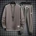 Men's Clothing Waffle Round Neck Sweater Suit Autumn And Winter New Style Pure Color Leisure Loose Long Sleeve Top_viptrois.com