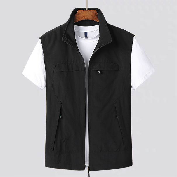 Tactical Utility Vest For Men – Multi-Pocket Workwear Jacket With Stand Collar & Zippered Storage (M-5XL, Black/Khaki/Army Green/Navy)_viptrois.com