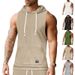2024 Men's Casual European Size Summer Jacquard Knitted Hoodie Sleeveless T-Shirt Patch Pocket Drawstring Vest_viptrois.com