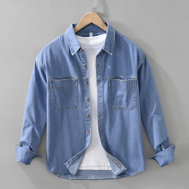 Retro Denim Long Sleeved Shirt, Men's Fashionable Casual Artistic Loose Top Jacket_viptrois.com