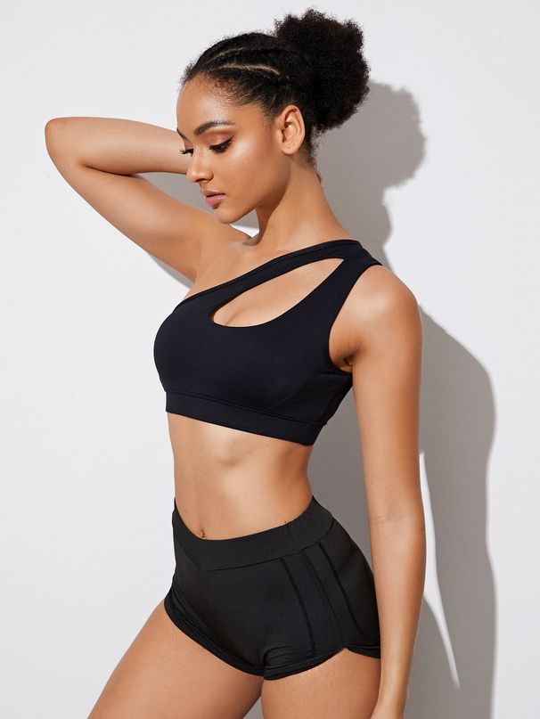 Women Sports Bra Push Up Fitness Bras One Shoulder Shockproof Yoga Bra Black White Yoga Running Bra Sexy Vest_viptrois.com