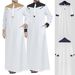 Men'S Muslim Men'S Wear Middle East Loose Collar Contrast Long-Sleeved National Style One-Piece Robe_viptrois.com