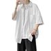 Summer Pleated Ice Silk Short Sleeved Shirt For Men Bf Handsome Trendy Brand Hong Kong Style J Loose Trendy Cardigan Half Sleeved Top_viptrois.com