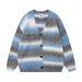 Vintage Striped College Cardigan Sweater – Unisex V-Neck Knitwear For Fall, Couple Matching, Casual & Comfortable (Blue/Black, Sizes M-XXL)_viptrois.com