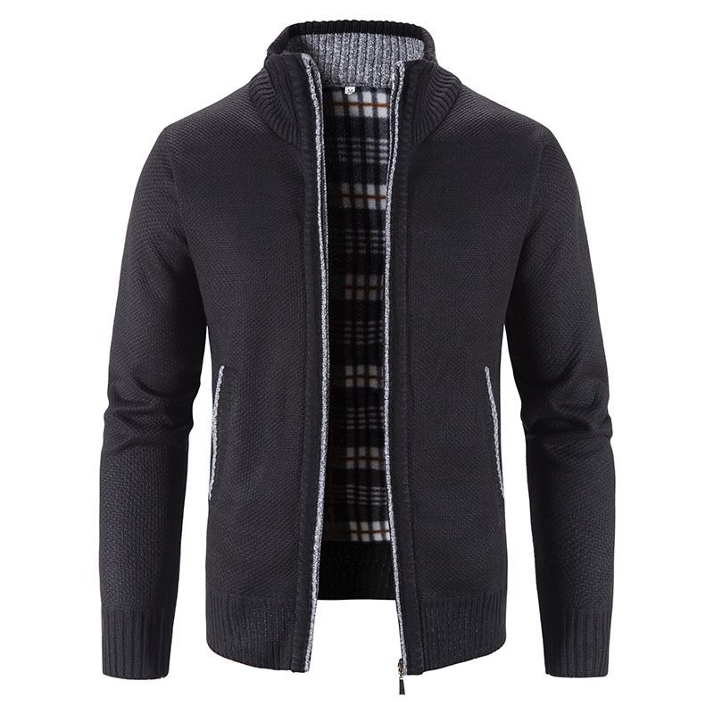 Knitted Cardigan For Men, Long-sleeved Warm Jacquard Casual Stand-up Collar Thick Sweater For Men In Autumn And Winter_viptrois.com