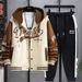 Men’s Casual Hooded Jacket & Joggers Set – Trendy Streetwear, Breathable & Comfortable (M-8XL, Black/Blue/Beige, Polyester Blend)_viptrois.com